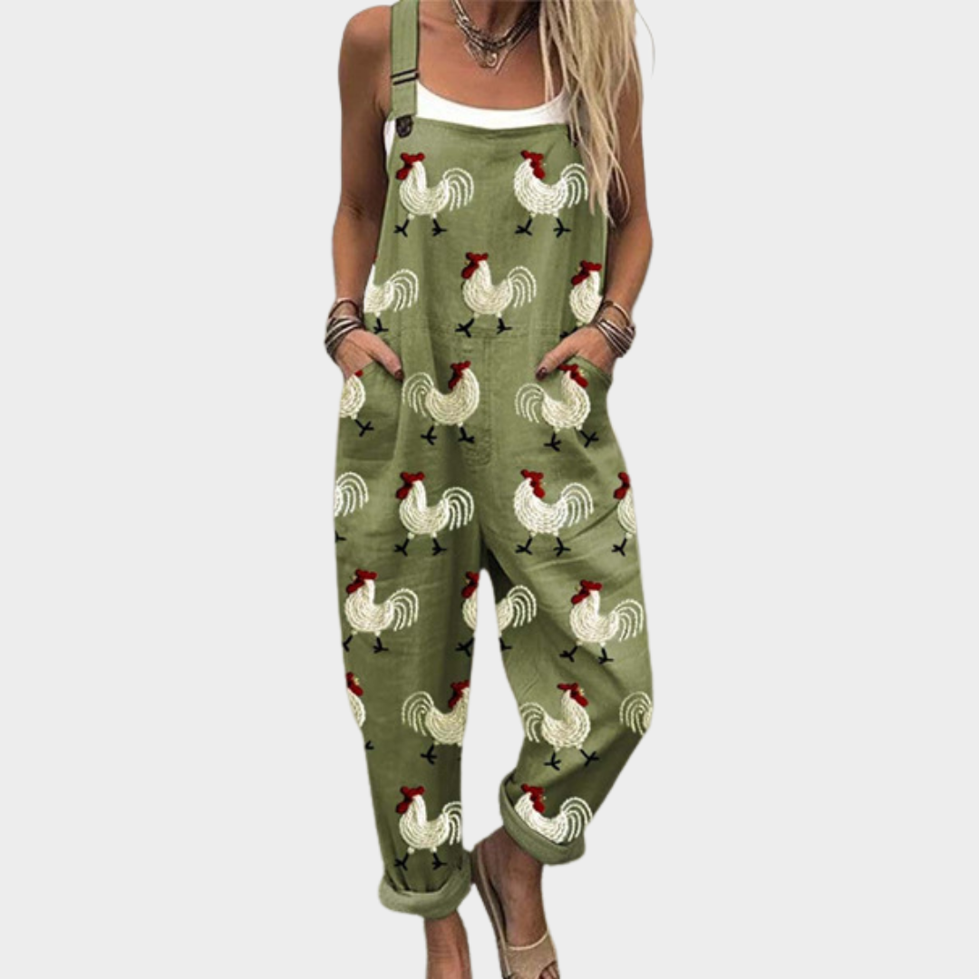 Dungarees – lightweight design with rustic rooster pattern