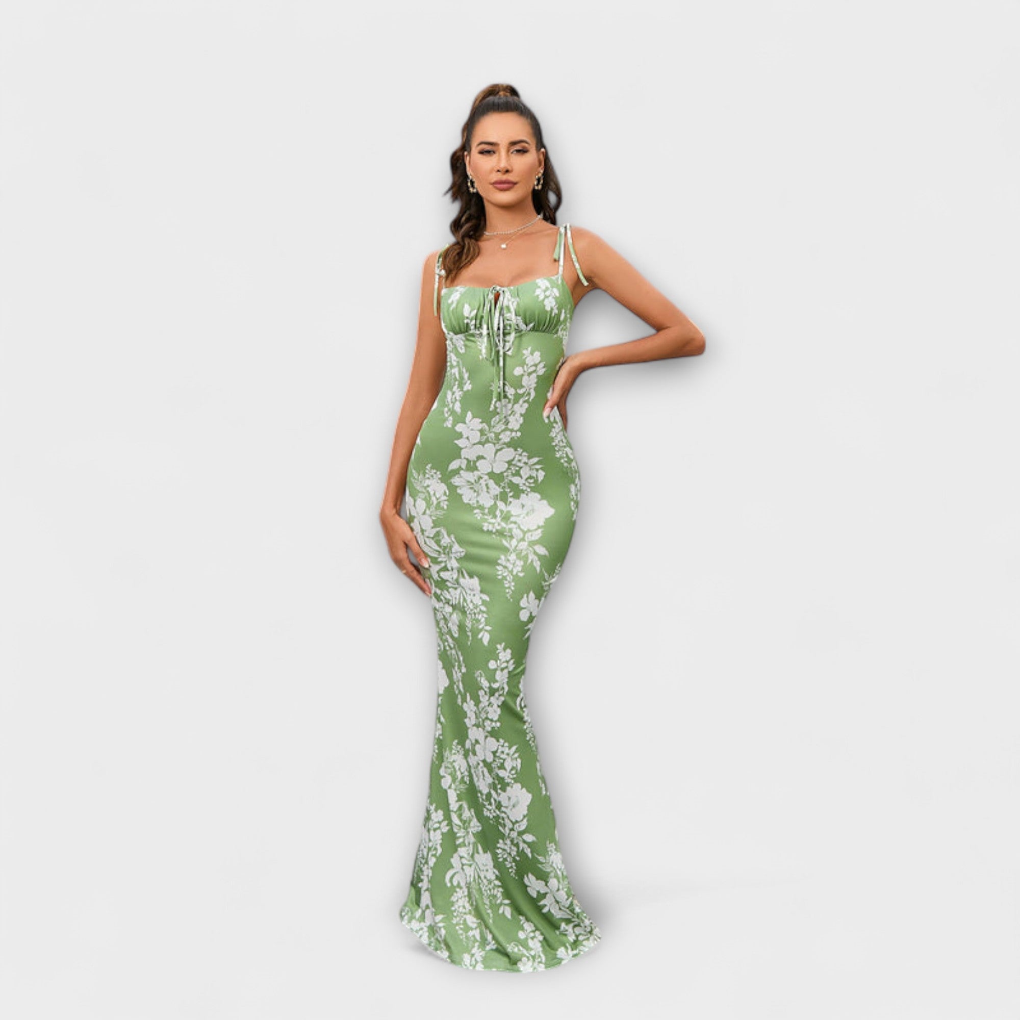 Thalia - Floral Print Prom Dress with Tied Straps
