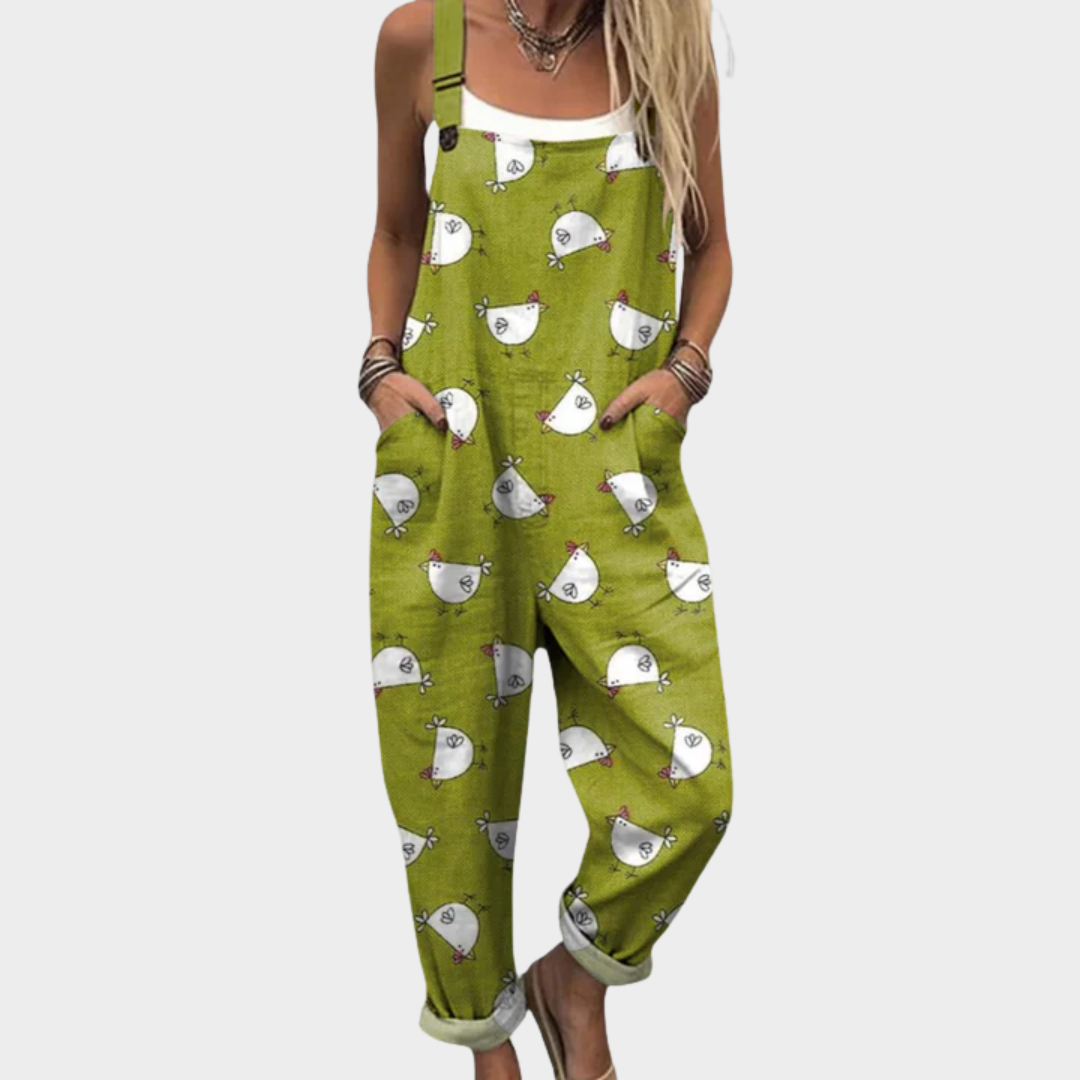Dungarees – oversized comfort with bird illustration