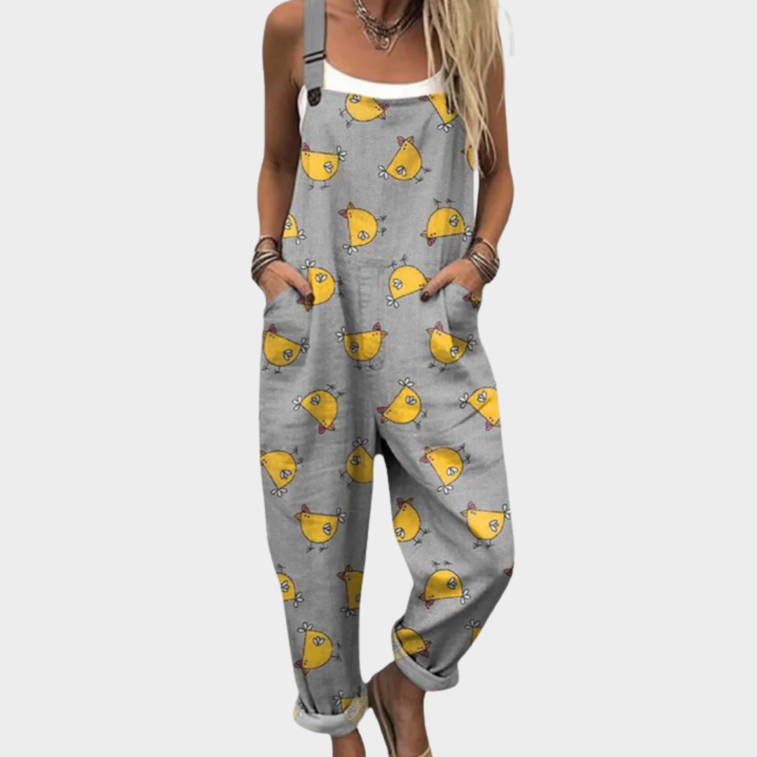 Dungarees – oversized comfort with bird illustration