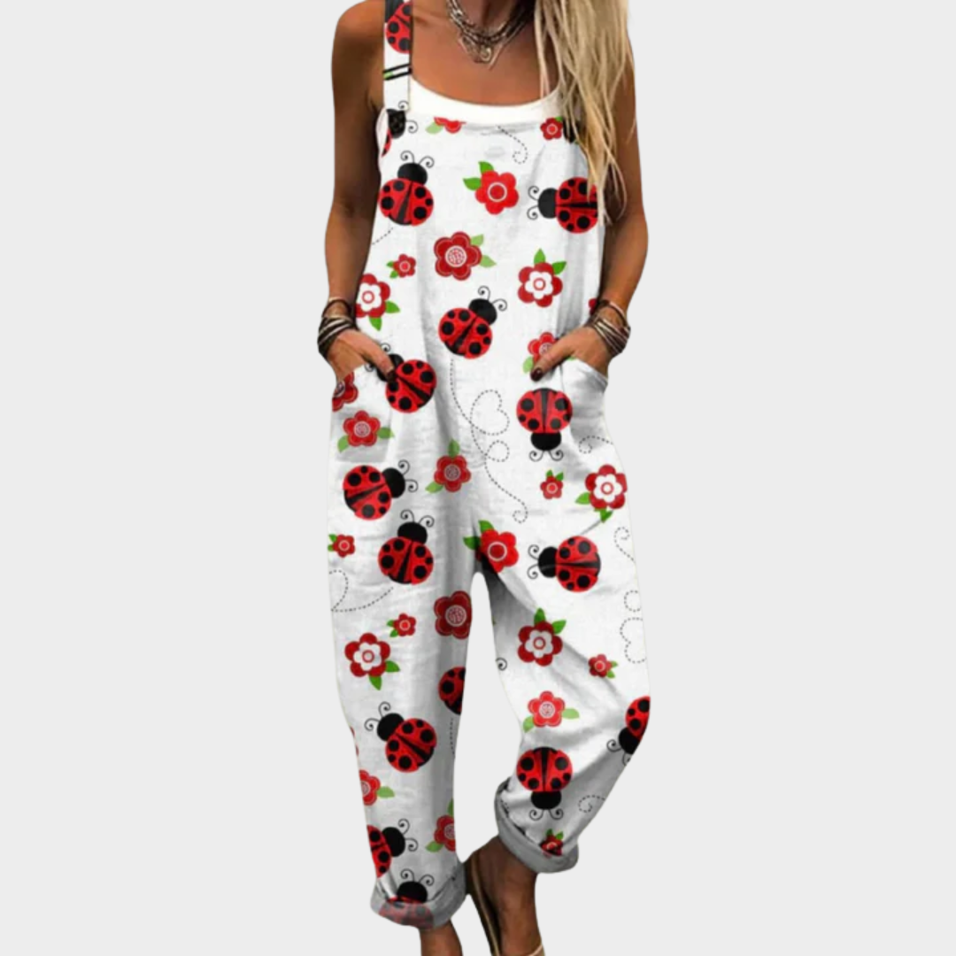 Dungaree Overalls – Easy Design with Floral Pattern and Ladybugs
