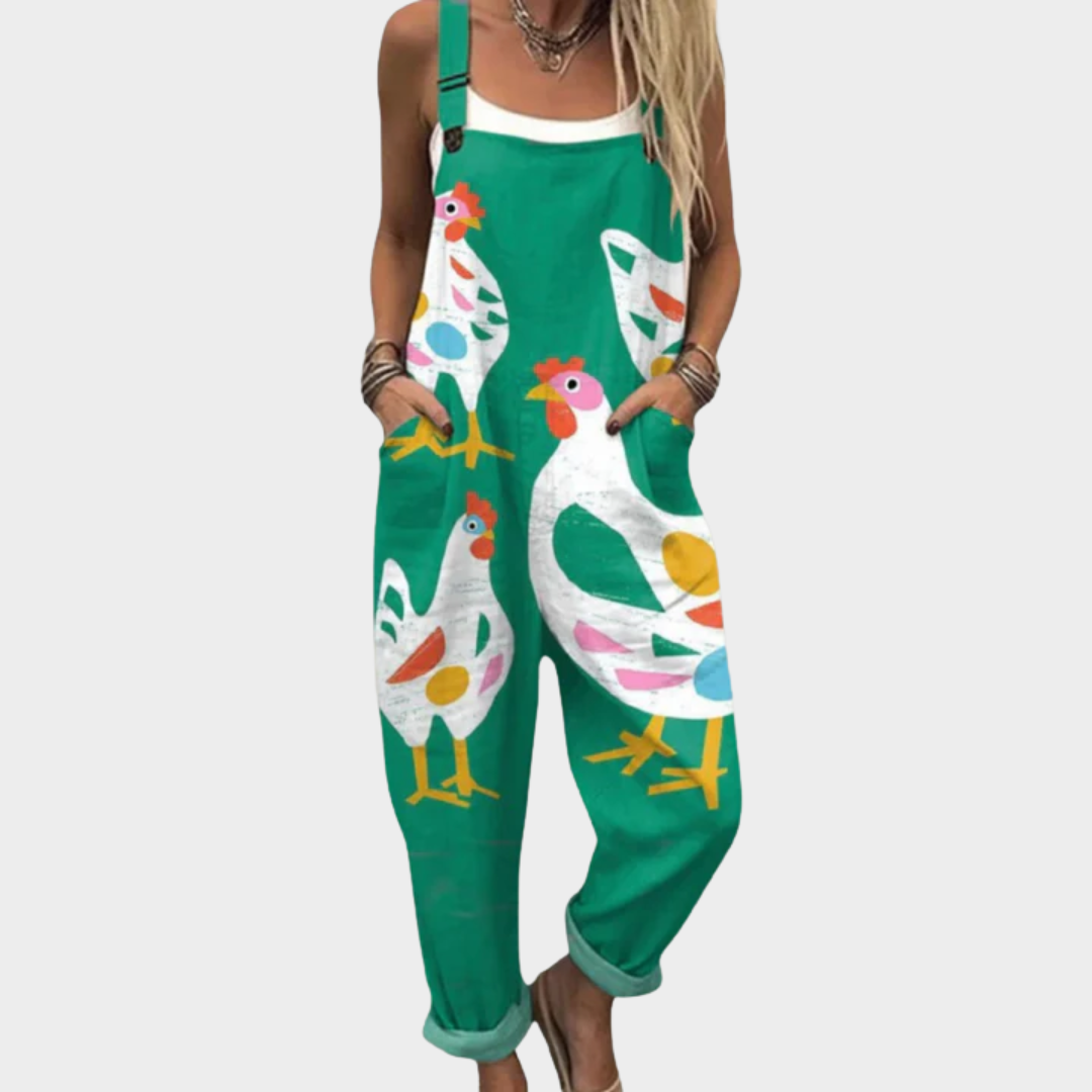 Dungaree Jumpsuits – Funny Chicken Pattern