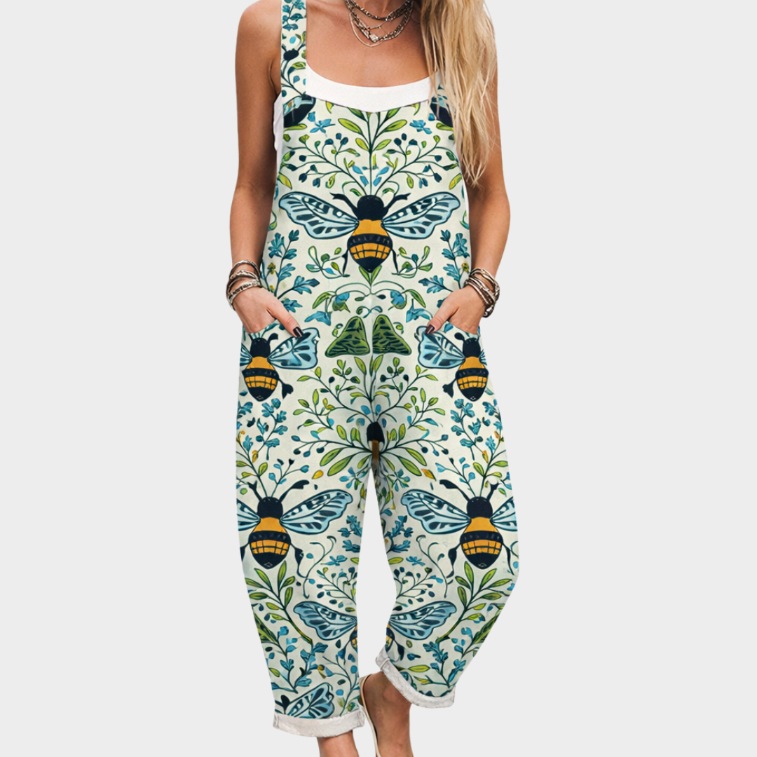 Overalls – Floral Bee Pattern