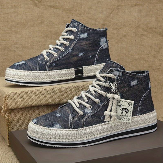 Slomo - men's high top skate shoes made of washed denim with good grip