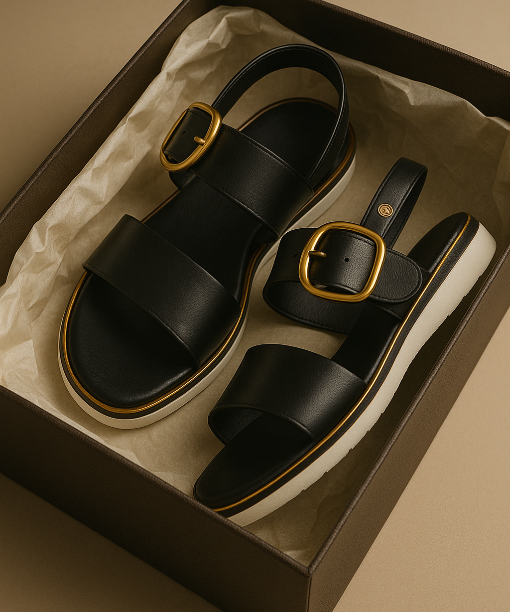Valine Gold-Buckle Strap Sandals