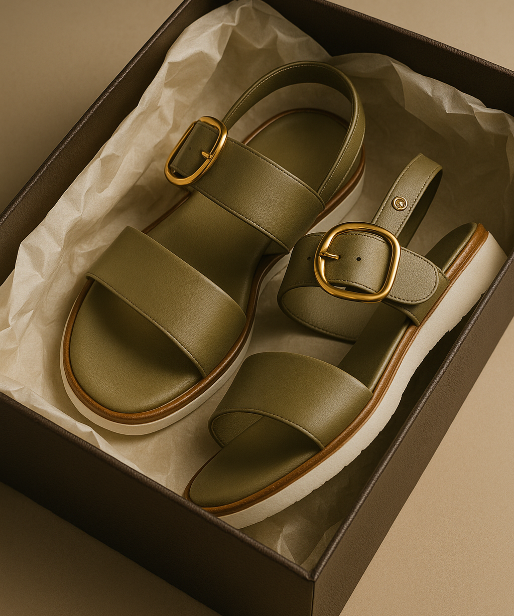 Valine Gold-Buckle Strap Sandals