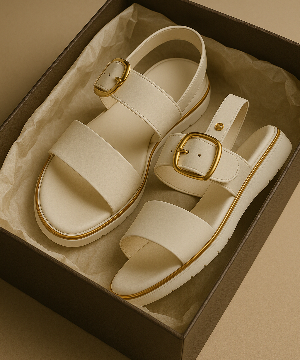 Valine Gold-Buckle Strap Sandals