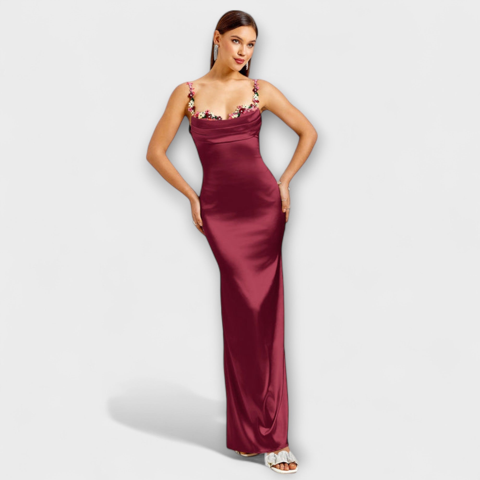 Eira - Embellished Satin Dress with Lacing on the Back