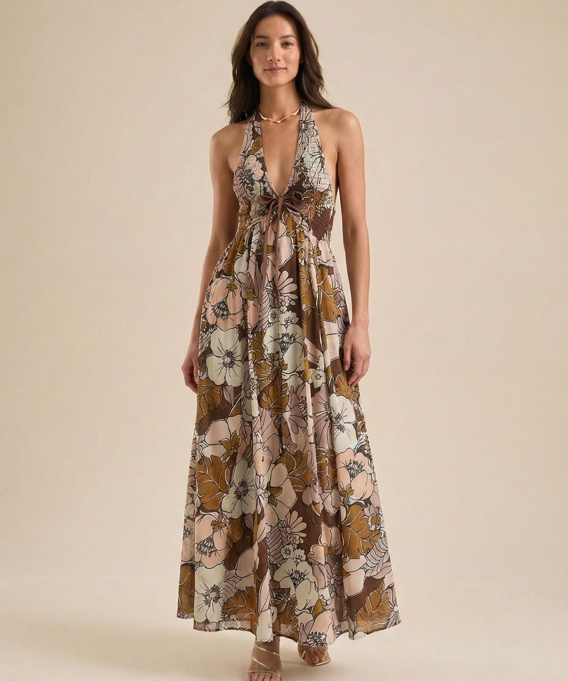 Women's Floral Maxi Beach Dress with Halter Neck