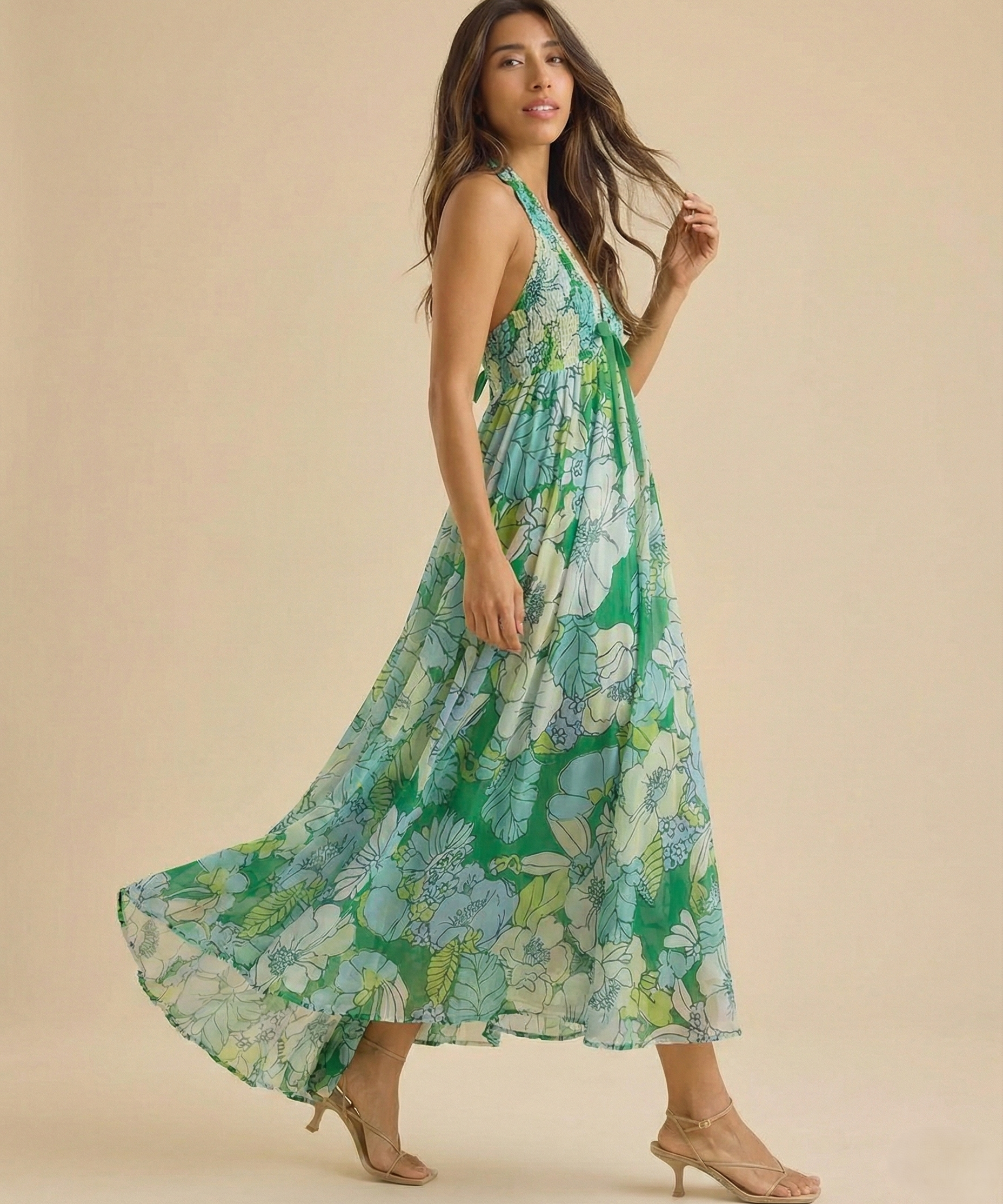 Women's Floral Maxi Beach Dress with Halter Neck