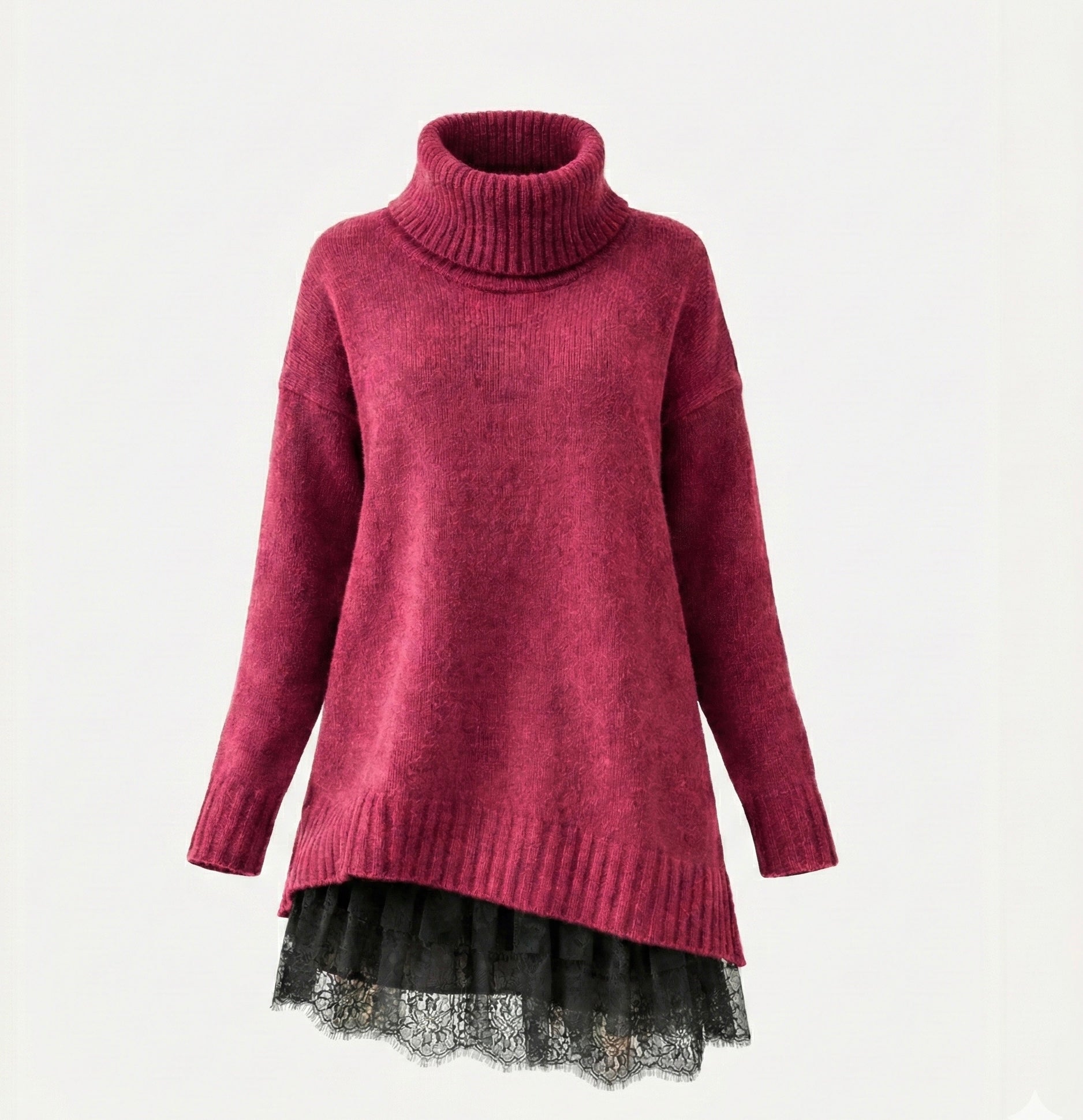 Sára | Luxury Knit Dress with Turtleneck and Lace Detail