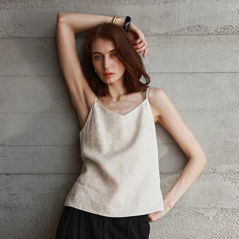 Women's Linen Top with V-Neck