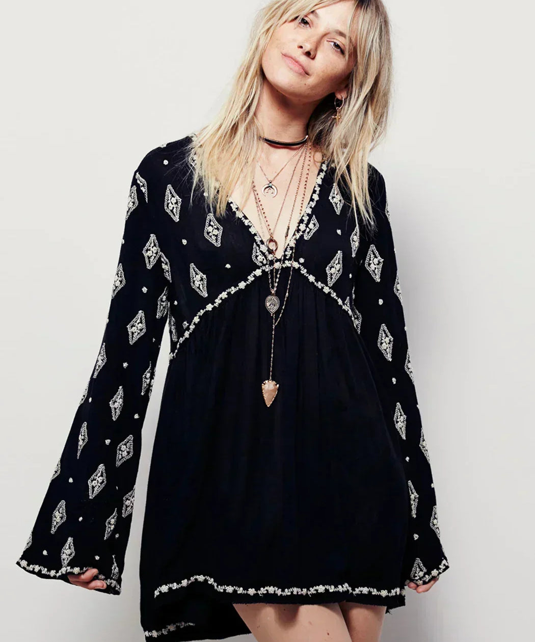 Embroidered Tunic with Diamonds