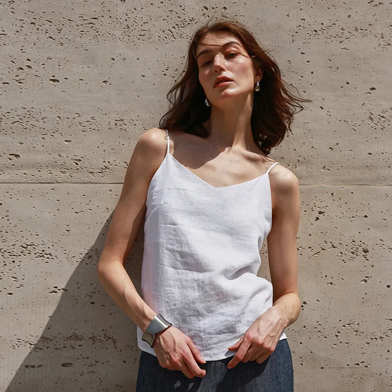 Women's Linen Top with V-Neck