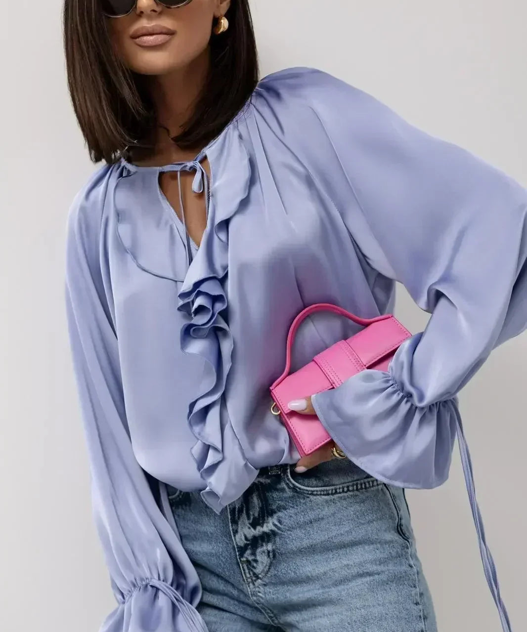 Liora Satin Blouse with Ruffles