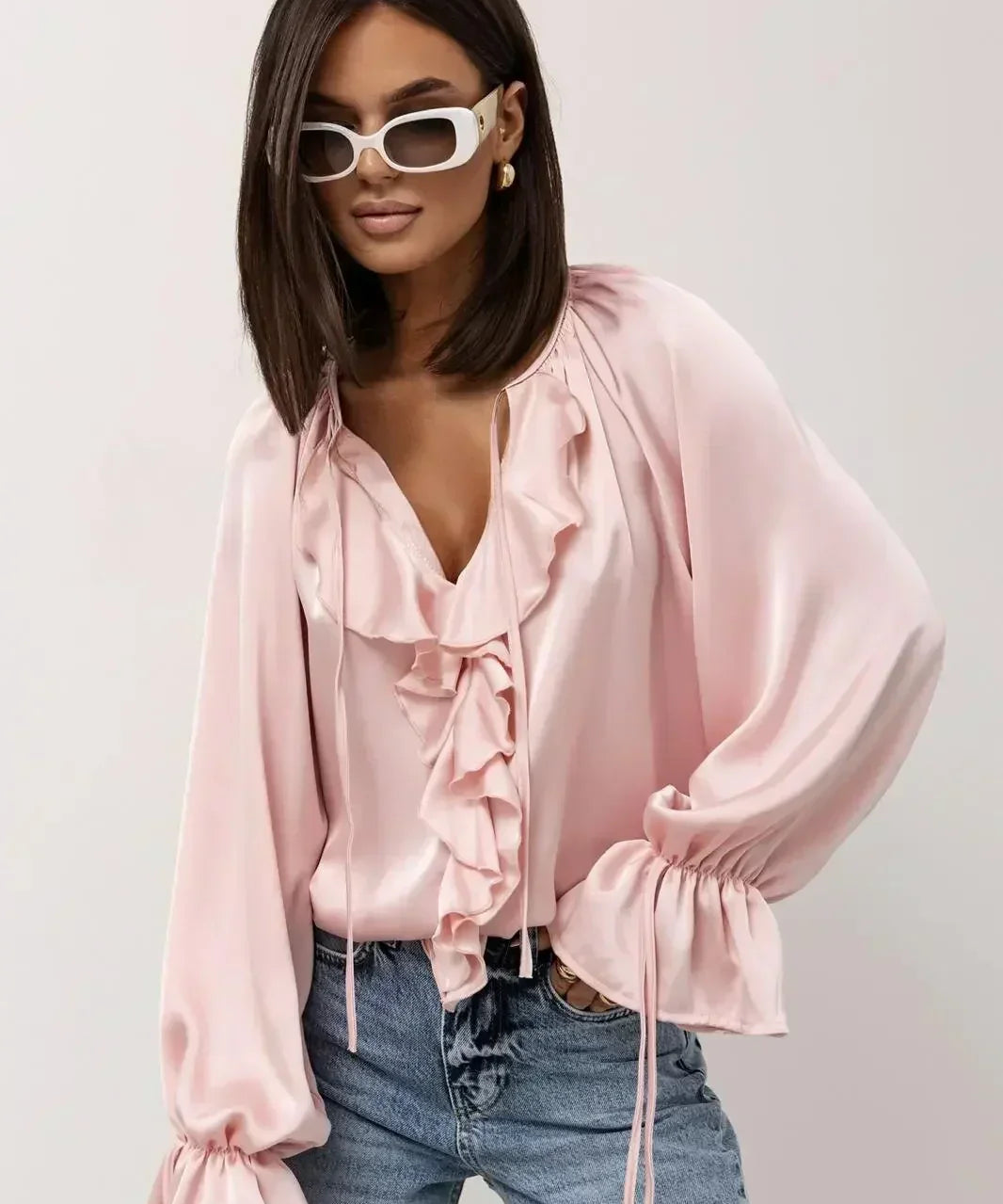 Liora Satin Blouse with Ruffles