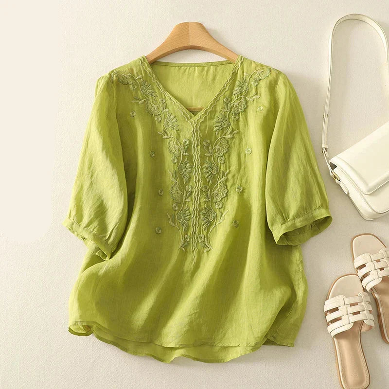 Eloria V-neck Cotton Blouse