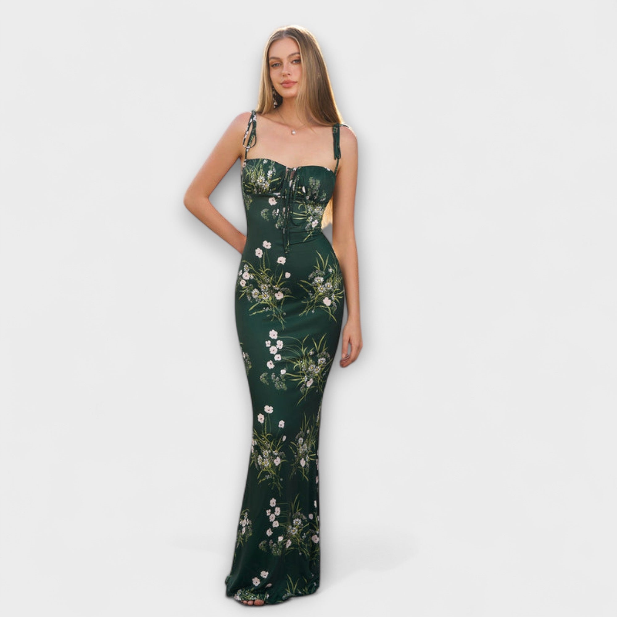 Thalia - Floral Print Prom Dress with Tied Straps