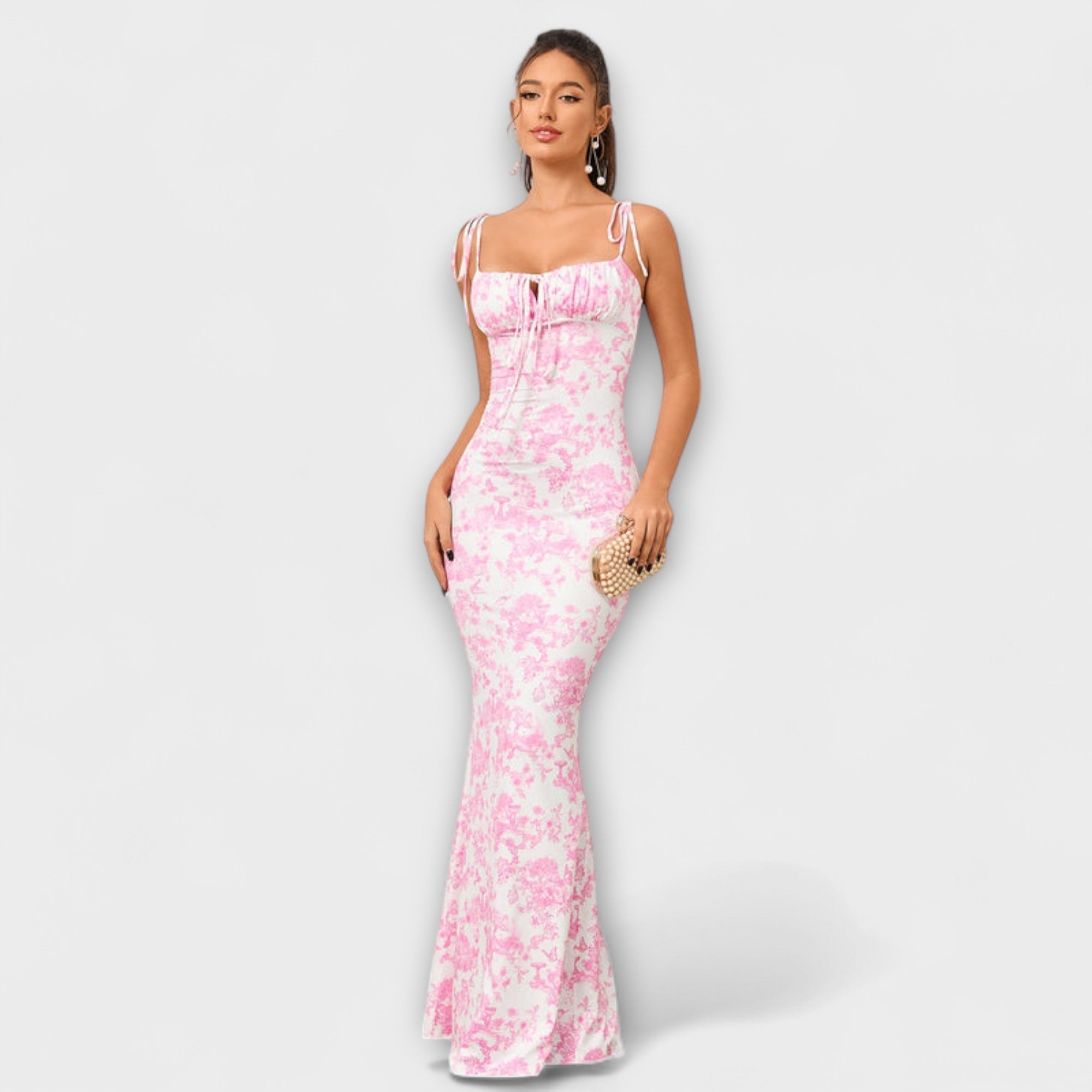 Thalia - Floral Print Prom Dress with Tied Straps