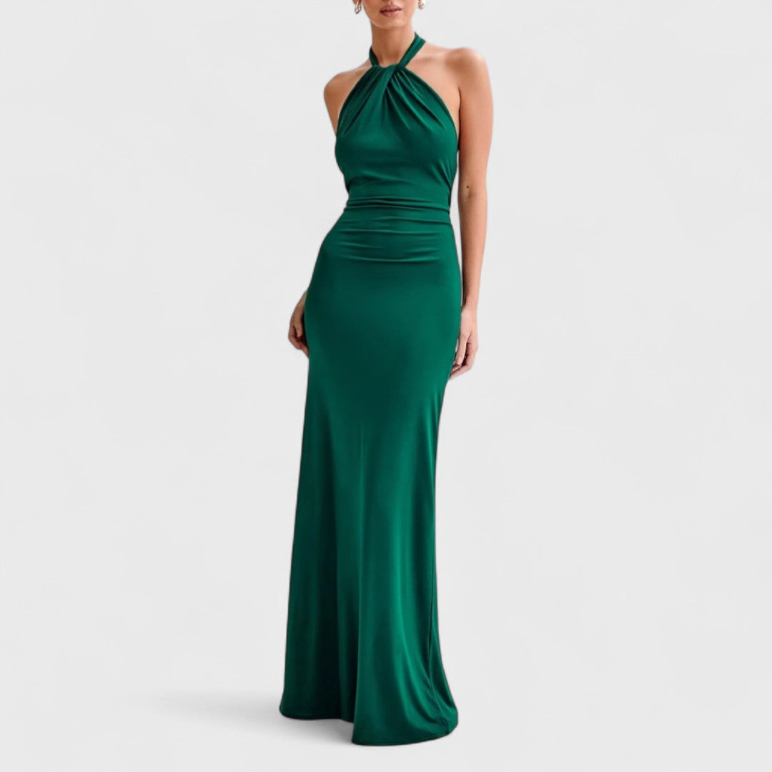 Klara – Curved Silk Dress with Halter Neck