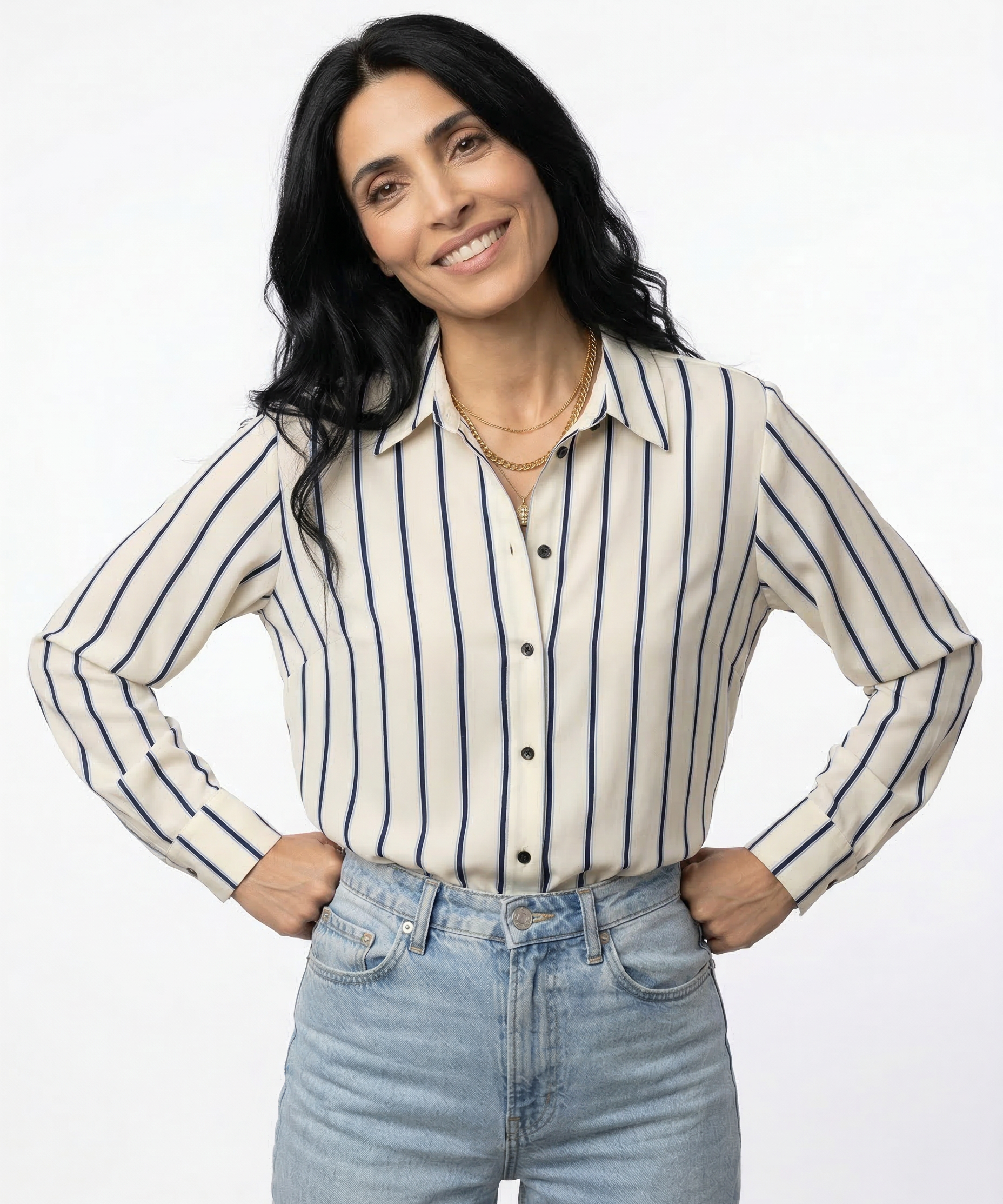 European Striped Button-Up Shirt