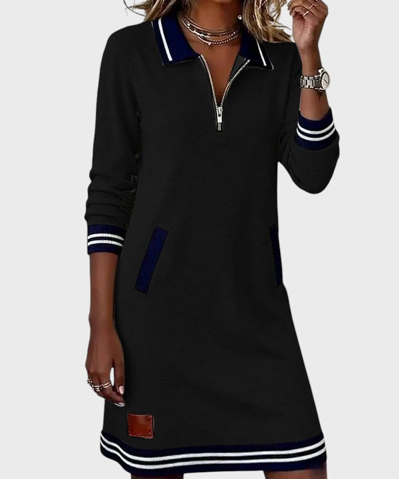 Elise | Knit Dress with Half-Zip and Contrast Trimming